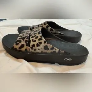 OOFOS | Shoes | Oofos Ooahh Luxe Slide Leopard Print Sandals